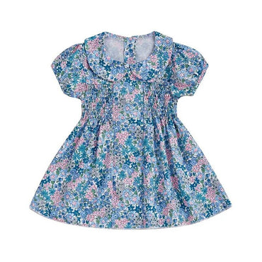Short Sleeve Floral Collar Toddler Dress Blue 9-12 M