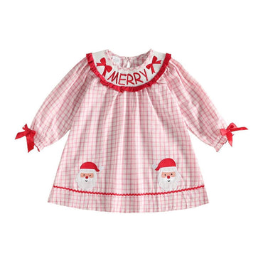 Long Sleeve Merry Santa Plaid Toddler Dress