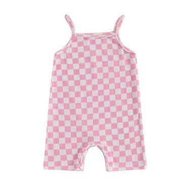 Sleeveless Checkered Baby Jumpsuit Pink 0-3 M