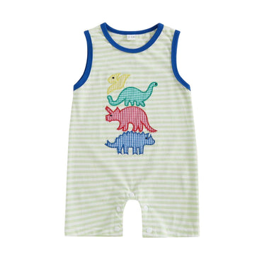 Sleeveless Dino Striped Baby Jumpsuit