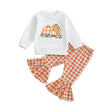 Long Sleeve Checkered Pants Halloween Toddler Set