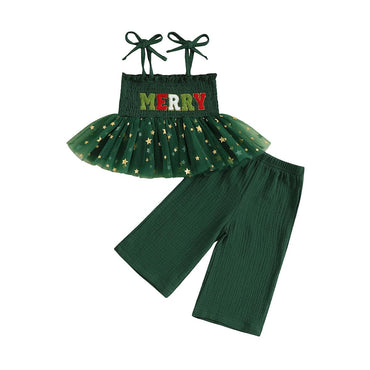 Sleeveless Christmas Smocked Toddler Set Green 9-12 M