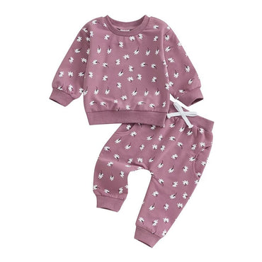 Long Sleeve Flowers Baby Set Purple 3-6 M