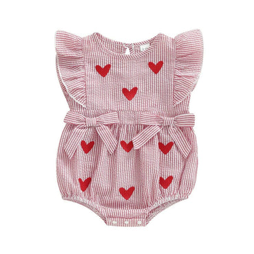Fly Sleeve Striped Hearts Baby Romper