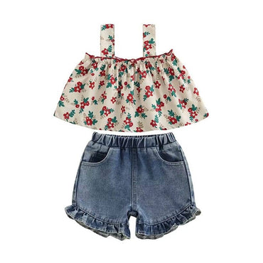 Floral Top Denim Shorts Toddler Set
