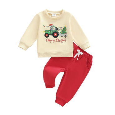 Merry Christmas Solid Pants Toddler Set Red 9-12 M