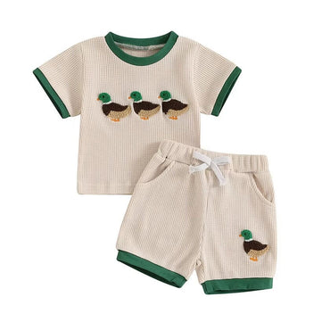 Short Sleeve Waffle Duck Baby Set