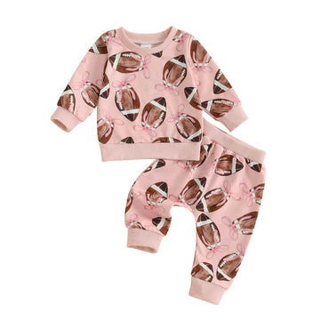 Long Sleeve Pink Football Bows Baby Set
