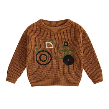 Tractor Knit Baby Sweater Brown 0-3 M