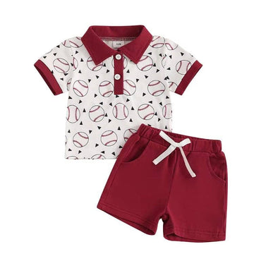 Short Sleeve Baseball Collar Baby Set Red 3-6 M