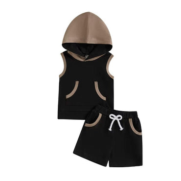 Sleeveless Hooded Baby Set Black 3-6 M