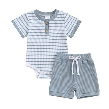 Short Sleeve Striped Baby Set Blue 0-3 M