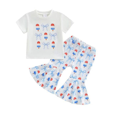 Short Sleeve Bows Popsicle Toddler Set