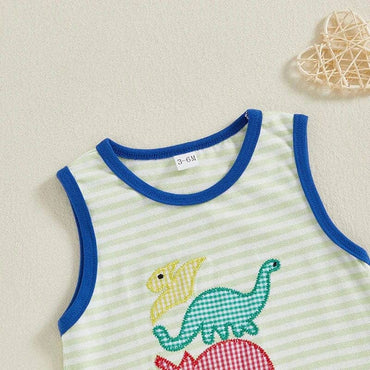 Sleeveless Dino Striped Baby Jumpsuit