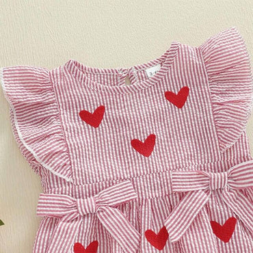 Fly Sleeve Striped Hearts Baby Romper