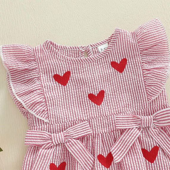 Fly Sleeve Striped Hearts Baby Romper