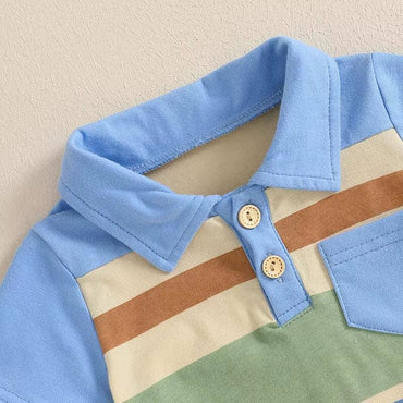 Short Sleeve Collar Pocket Baby Romper