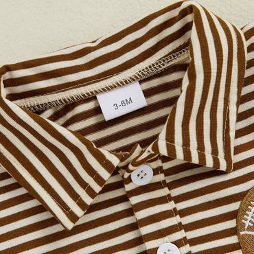 Short Sleeve Brown Striped Football Baby Romper
