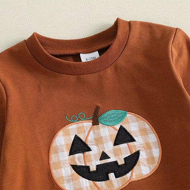 Long Sleeve Checkered Pumpkin Toddler Set
