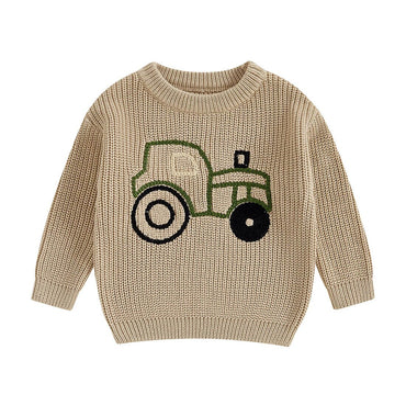 Tractor Knit Baby Sweater Beige 0-3 M