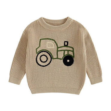 Tractor Knit Baby Sweater Beige 0-3 M