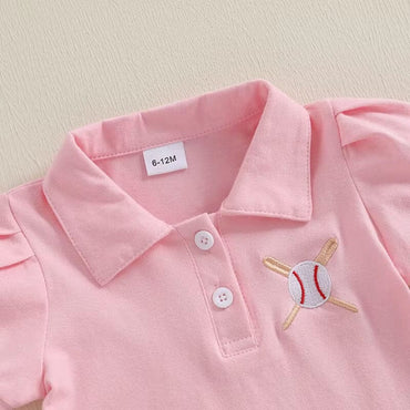 Short Sleeve Pink Baseball Toddler Dress