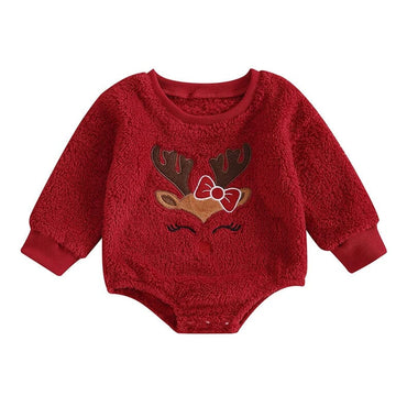 Miss Reindeer Fleece Baby Romper Red 3-6 M