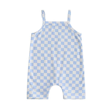Sleeveless Checkered Baby Jumpsuit Blue 0-3 M