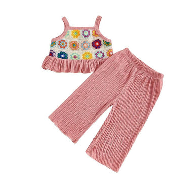 Colorful Crochet Flared Pants Toddler Set Pink 9-12 M