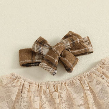Long Sleeve Vintage Plaid Pants Baby Set