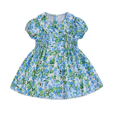 Short Sleeve Floral Collar Toddler Dress Green 9-12 M