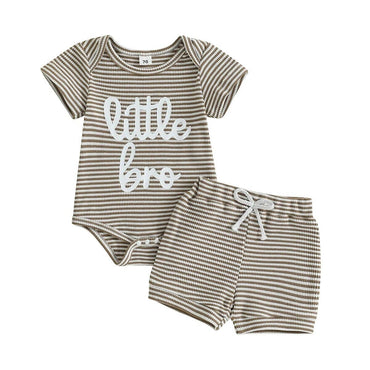 Short Sleeve Little Bro Striped Baby Set Khaki 0-3 M