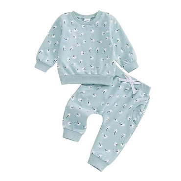 Long Sleeve Flowers Baby Set Green 3-6 M