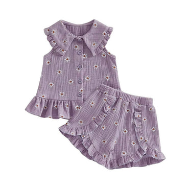 Sleeveless Ruffle Collar Daisy Toddler Set Purple 12-18 M