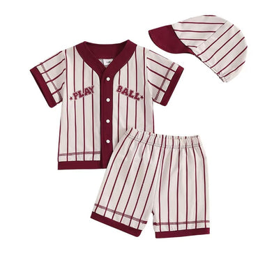Short Sleeve Striped Play Ball Toddler Set Red 9-12 M