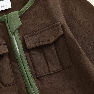 Long Sleeve Zipper Pockets Baby Jumpsuit