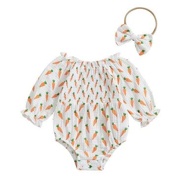 Long Sleeve Carrot Baby Romper White 0-3 M