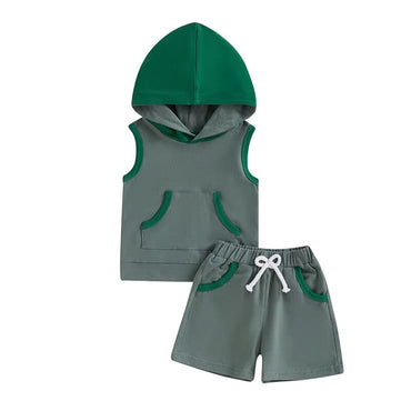 Sleeveless Hooded Baby Set Green 3-6 M