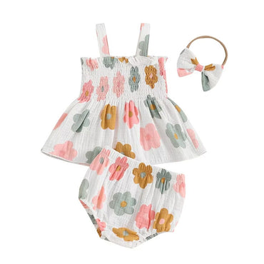 Smocked Floral Shorts Baby Set White 3-6 M
