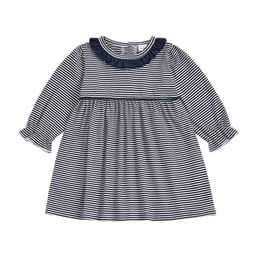 Long Sleeve Striped Toddler Dress Blue 9-12 M