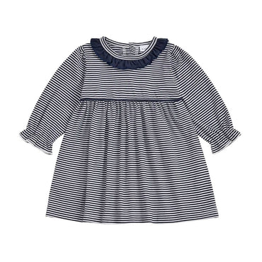 Long Sleeve Striped Toddler Dress Blue 9-12 M