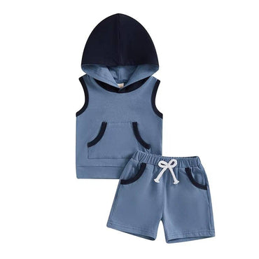 Sleeveless Hooded Baby Set Blue 3-6 M