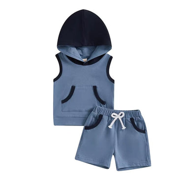 Sleeveless Hooded Baby Set Blue 3-6 M