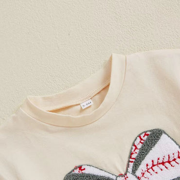 Short Sleeve Baseball Bow Baby Bodysuit