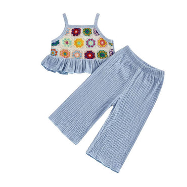 Colorful Crochet Flared Pants Toddler Set Blue 9-12 M