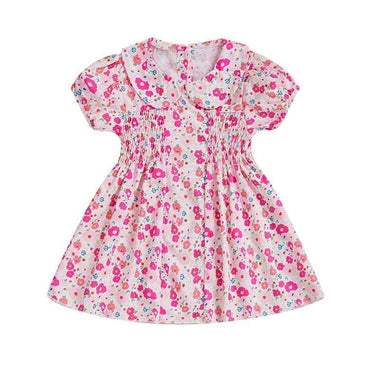 Short Sleeve Floral Collar Toddler Dress Pink 9-12 M