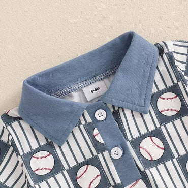 Short Sleeve Baseball Collar Baby Set