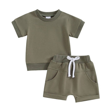 Solid Short Sleeve Baby Set Green 3-6 M