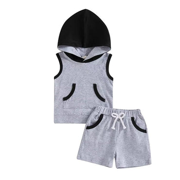 Sleeveless Hooded Baby Set Gray 3-6 M