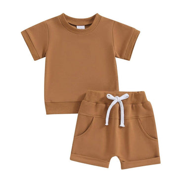 Solid Short Sleeve Baby Set Brown 3-6 M